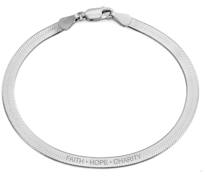 Herringbone Engraved Slim Bracelet • Faith • Hope • Charity