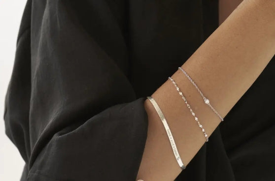 Herringbone Engraved Slim Bracelet • Faith • Hope • Charity