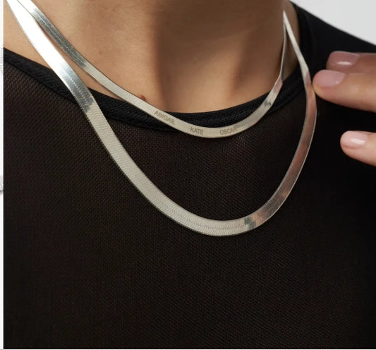 Herringbone Engraved Slim Chain Necklace • Seek Light